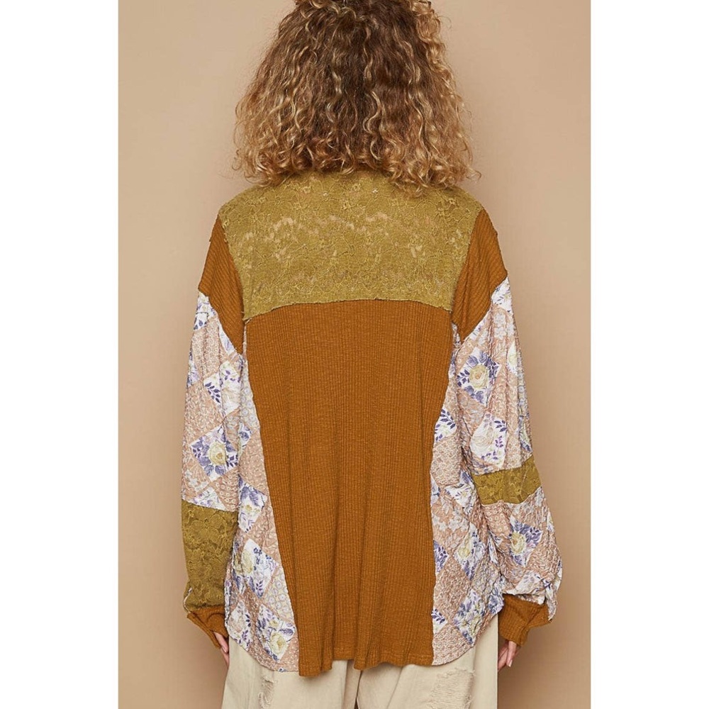 POL Patchwork Button-Down Cardigan Shacket in Mus… - image 3